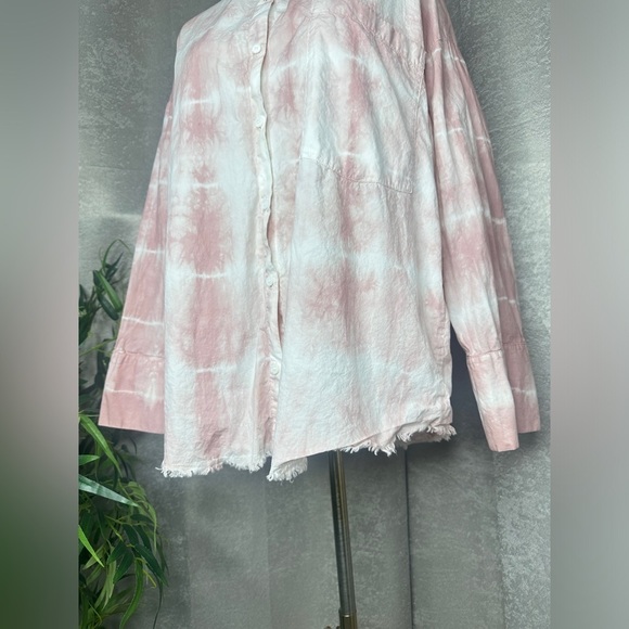 Zara Women’s Tie Dye Oversized Long-Sleeve Button Down Shirt Pink & White S - Picture 5 of 11